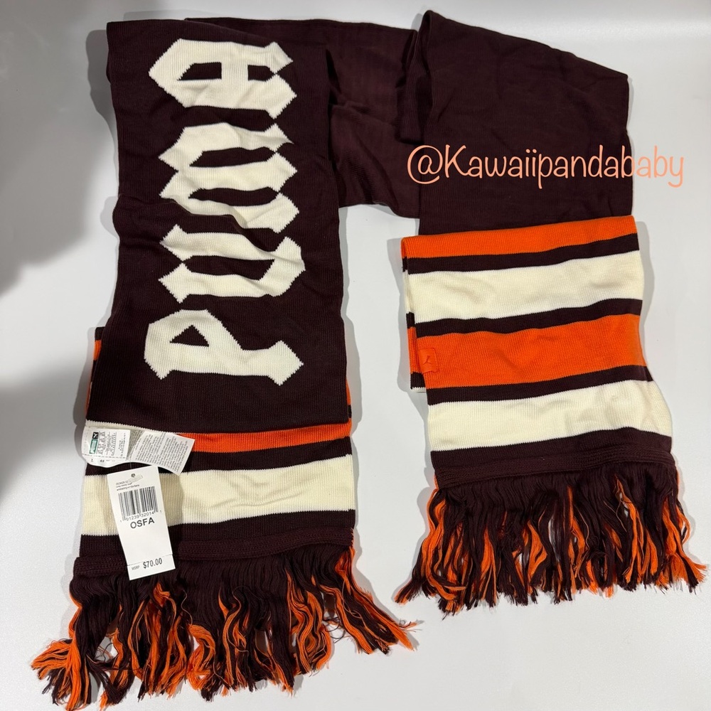 New w/ Tag Puma X Fenty Rihanna Long Varsity Womens Burgundy Orange Stripe Scarf